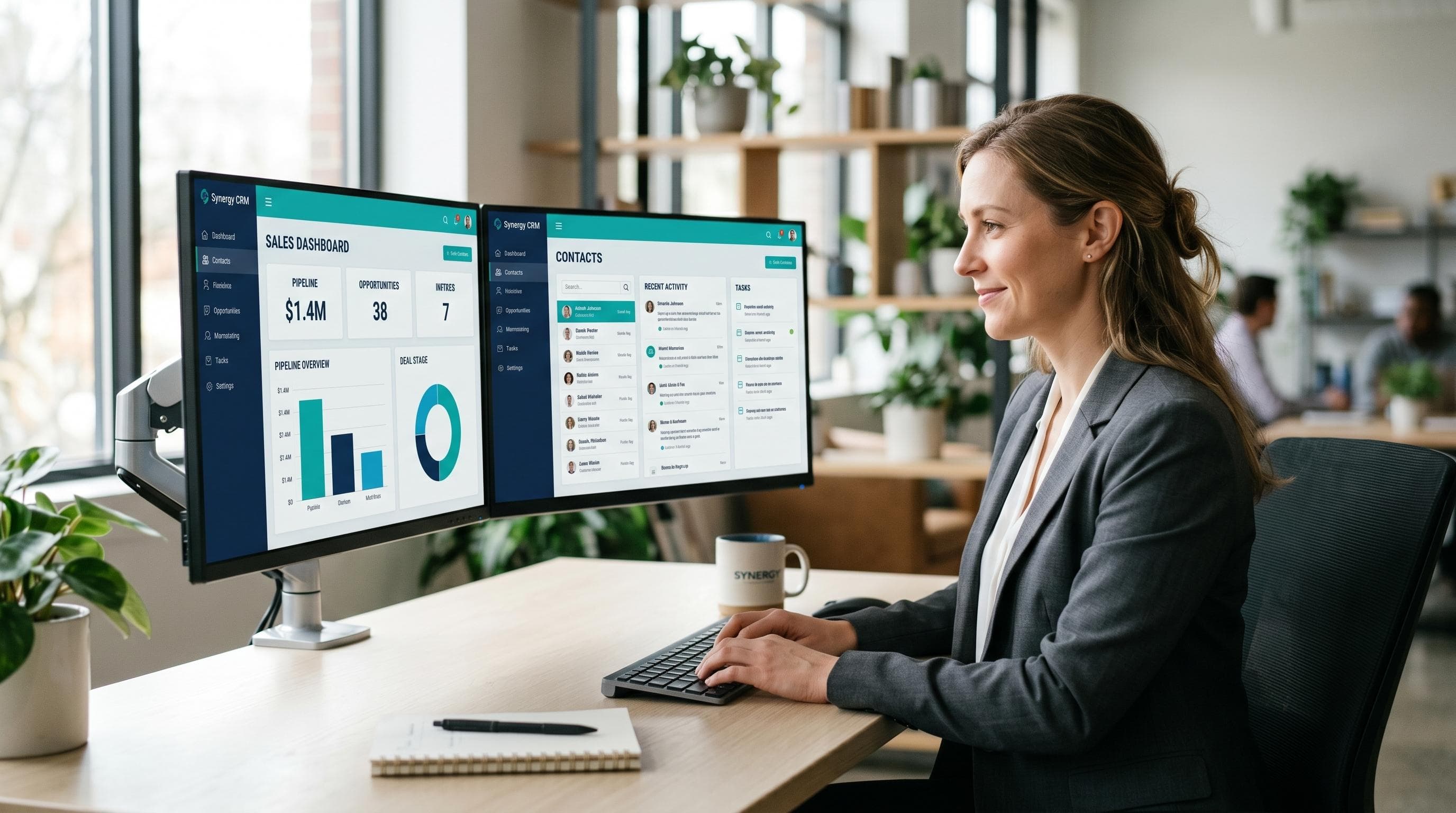 Alt text: Business CRM dashboard displaying customer records and connected applications. SEO focus: CRM integration, business application integration, customer data synchronisation.